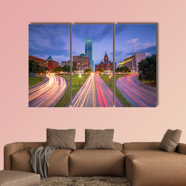 Dallas downtown skyline at twilight, Texas USA multi panel canvas wall art