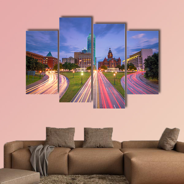 Dallas downtown skyline at twilight, Texas USA multi panel canvas wall art