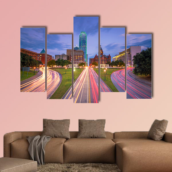 Dallas downtown skyline at twilight, Texas USA multi panel canvas wall art