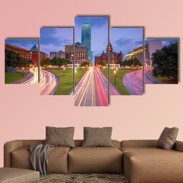 Dallas downtown skyline at twilight, Texas USA multi panel canvas wall art