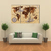 Hand drawn sketch retro world map multi panel canvas wall art