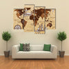 Hand drawn sketch retro world map multi panel canvas wall art