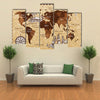 Hand drawn sketch retro world map multi panel canvas wall art