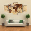 Hand drawn sketch retro world map multi panel canvas wall art