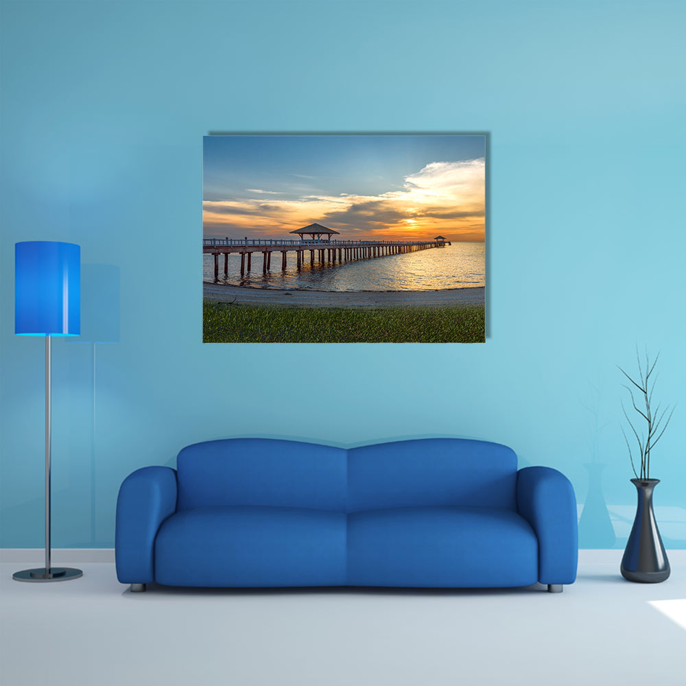 A Wooden Bridge Over A Sea Under The Sunset Multi Panel Canvas Wall Art