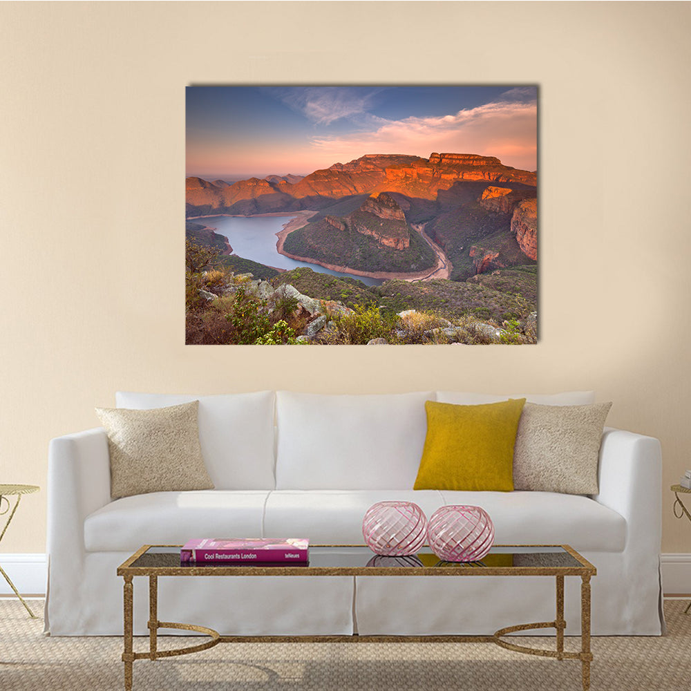 View over the Blyde River Canyon and the Three Rondavels in South Africa at sunset Multi Panel Canvas Wall Art