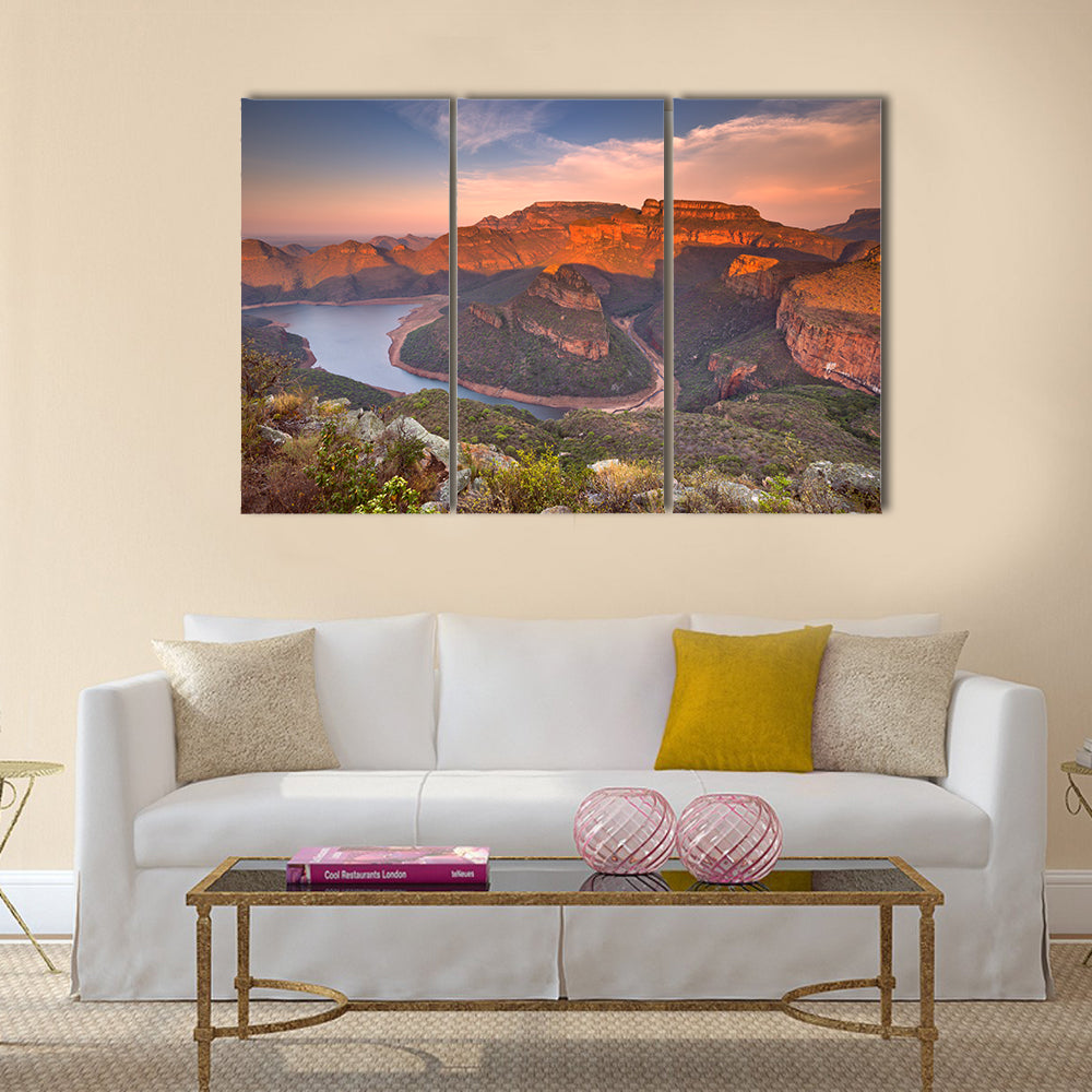 View over the Blyde River Canyon and the Three Rondavels in South Africa at sunset Multi Panel Canvas Wall Art