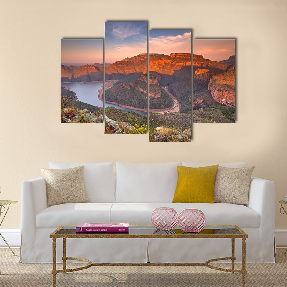 View over the Blyde River Canyon and the Three Rondavels in South Africa at sunset Multi Panel Canvas Wall Art