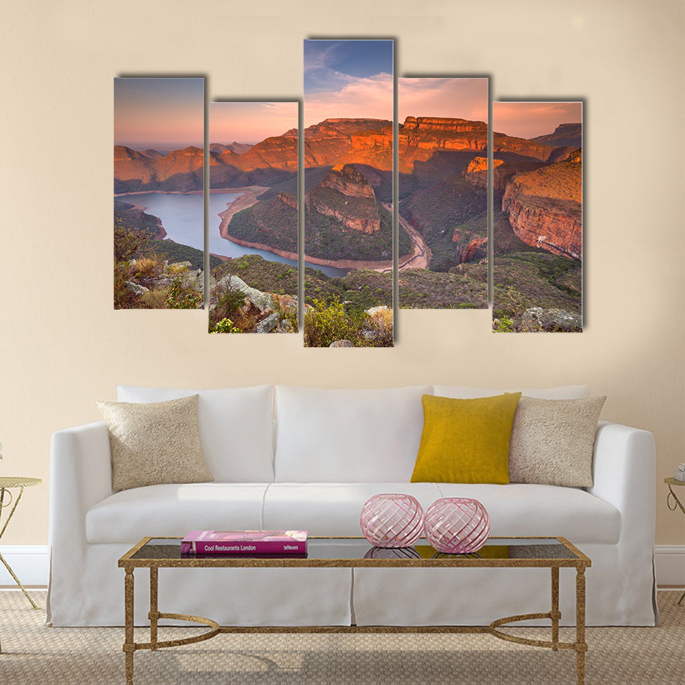 View over the Blyde River Canyon and the Three Rondavels in South Africa at sunset Multi Panel Canvas Wall Art
