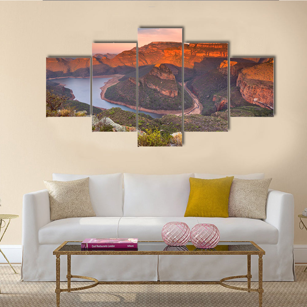 View over the Blyde River Canyon and the Three Rondavels in South Africa at sunset Multi Panel Canvas Wall Art