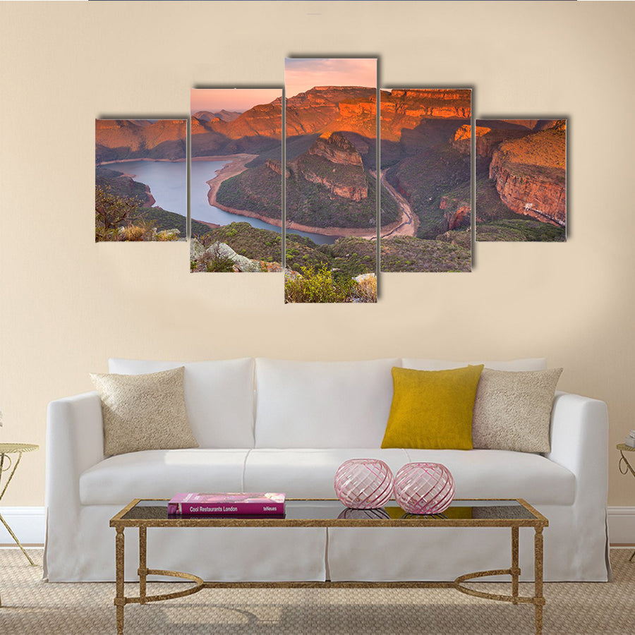 View over the Blyde River Canyon and the Three Rondavels in South Africa at sunset Multi Panel Canvas Wall Art