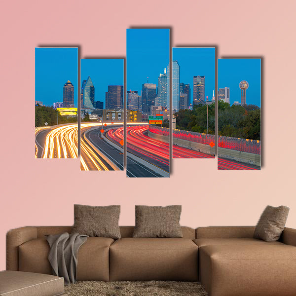 Dallas downtown skyline at twilight, Texas USA multi panel canvas wall art