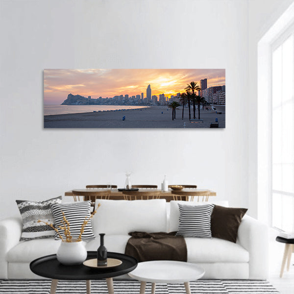 Sunset on Benidorm beach Panoramic canvas Wall Art