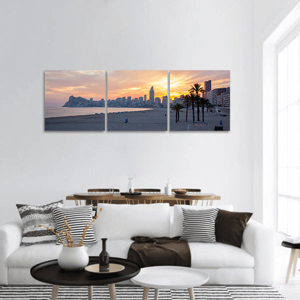 Sunset on Benidorm beach Panoramic canvas Wall Art