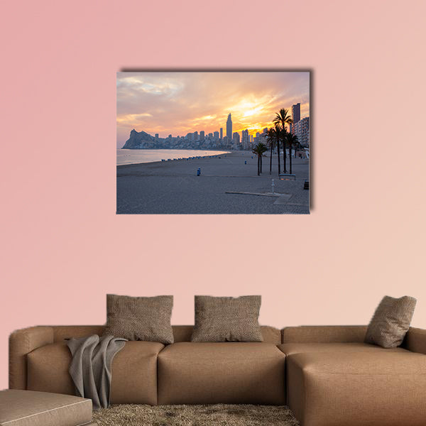 Sunset on Benidorm beach multi panel canvas wall art