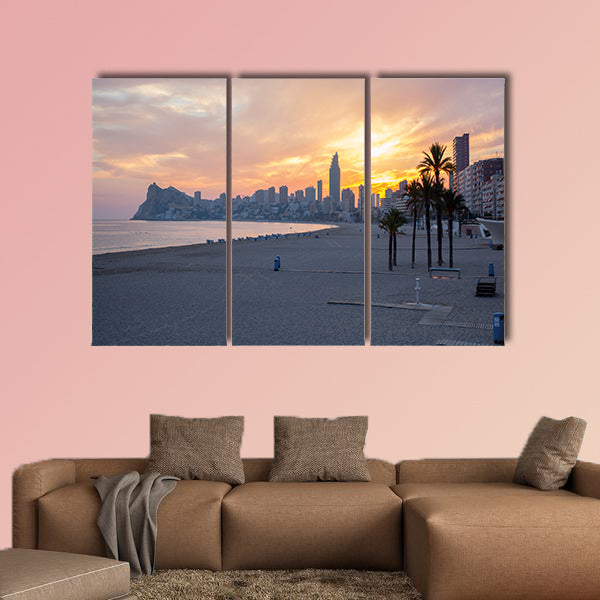 Sunset on Benidorm beach multi panel canvas wall art