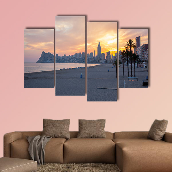 Sunset on Benidorm beach multi panel canvas wall art