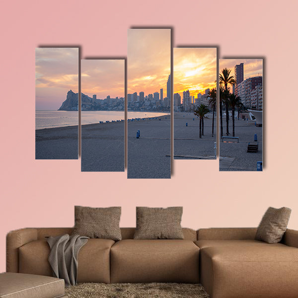 Sunset on Benidorm beach multi panel canvas wall art