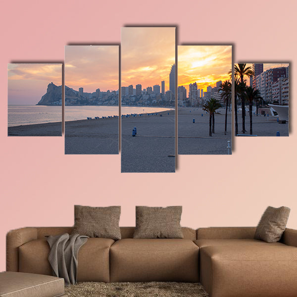Sunset on Benidorm beach multi panel canvas wall art