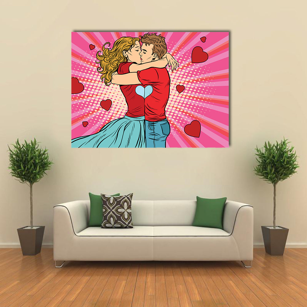 Love couple kiss, boy and girl in Valentine’s Day, Multi Panel Canvas Wall Art