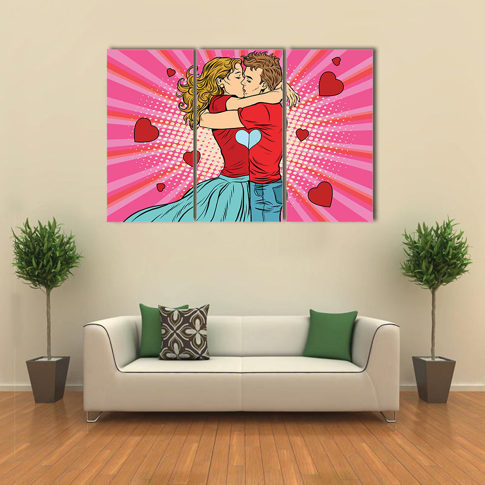 Love couple kiss, boy and girl in Valentine’s Day, Multi Panel Canvas Wall Art