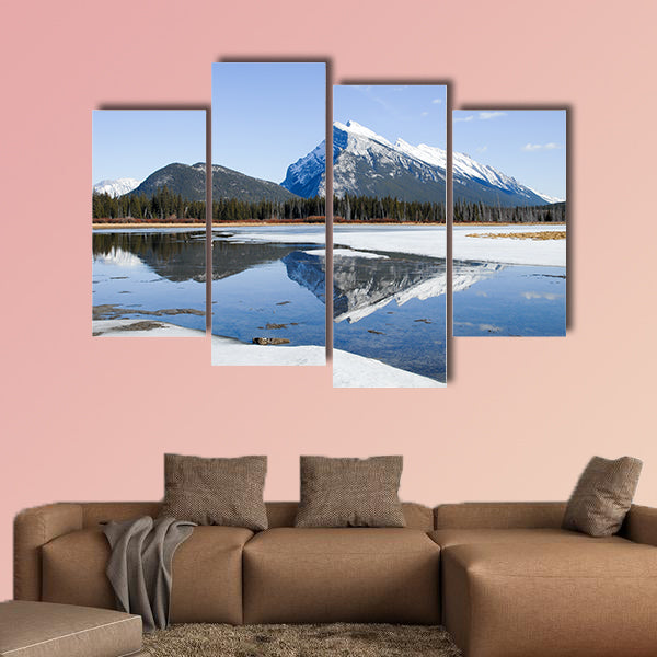 Reflection of Mount Rundle on Vermilion Lakes in winter wall art