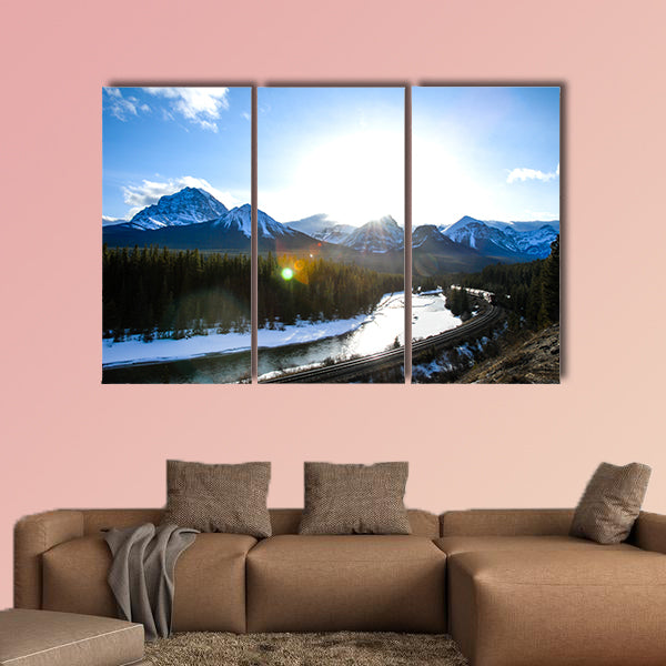 Freight Train Running along Bow River in Winter, Canadian wall art