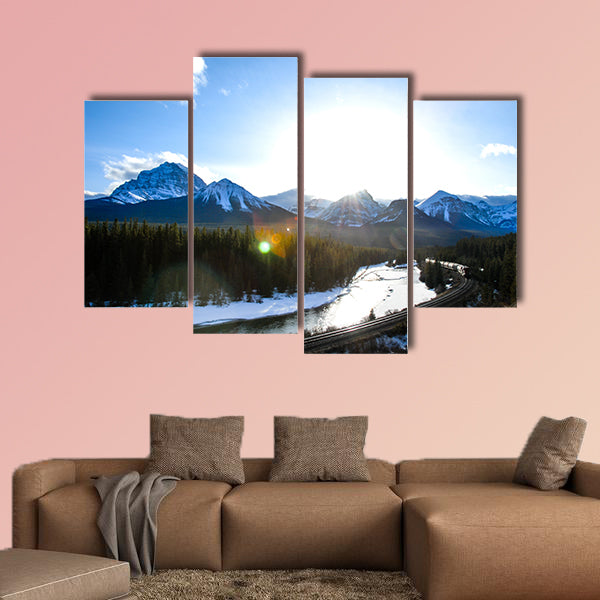 Freight Train Running along Bow River in Winter, Canadian wall art