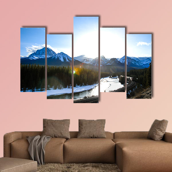 Freight Train Running along Bow River in Winter, Canadian wall art