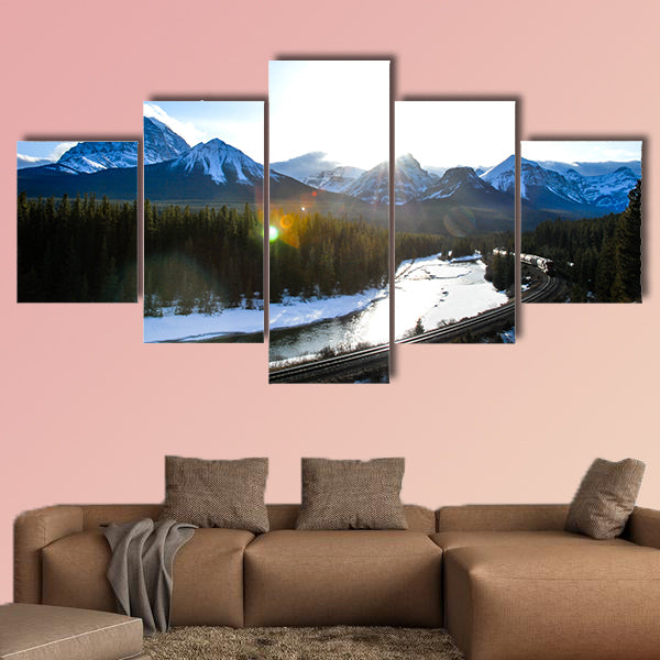 Freight Train Running along Bow River in Winter, Canadian wall art