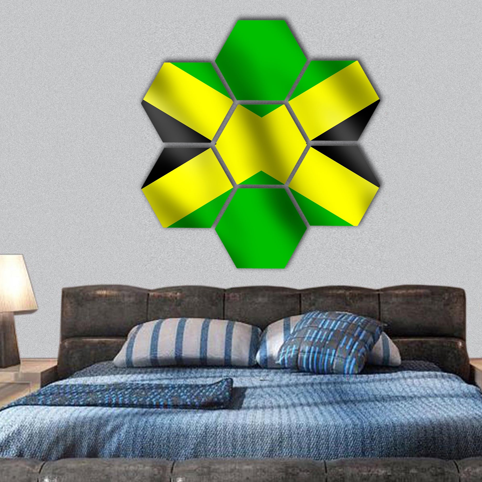 Flag of Jamaica, 3d illustration hexagonal canvas wall art