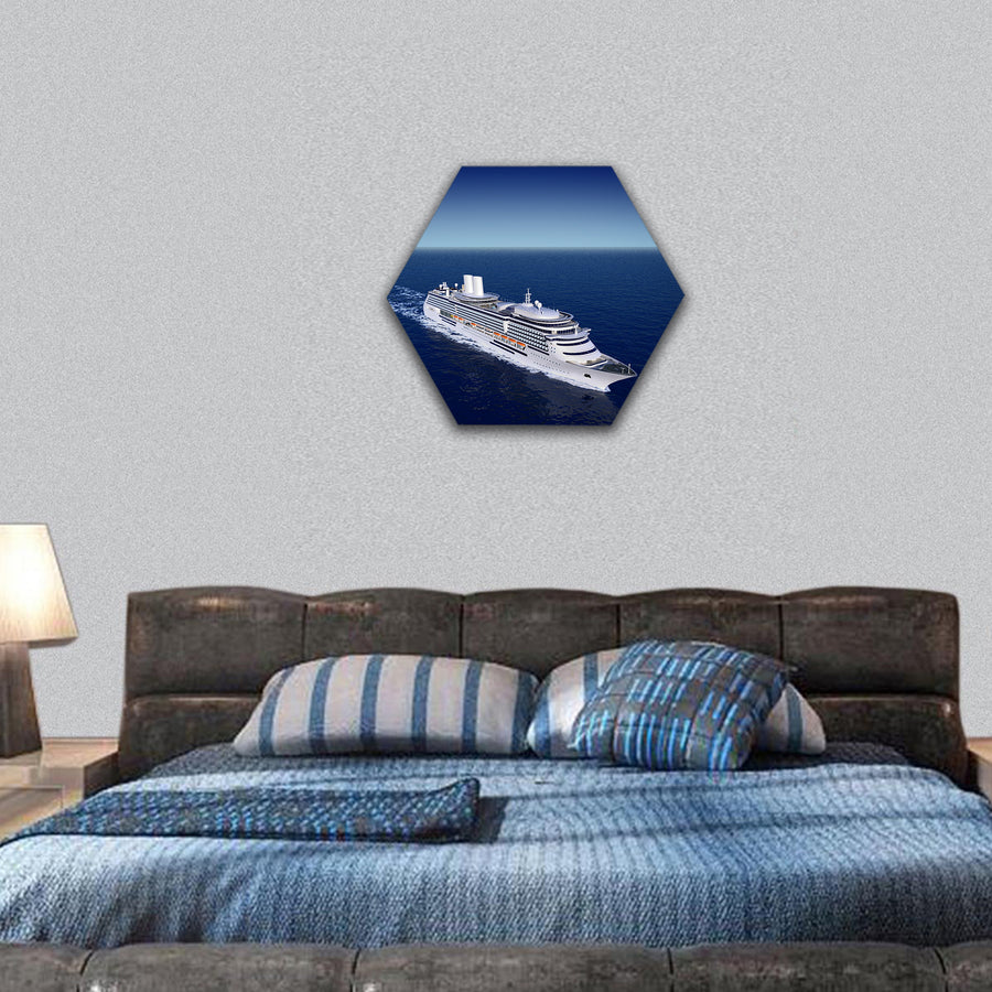 white cruise ship shot from air on a clear day hexagonal canvas wall art