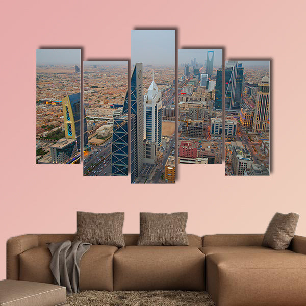 Aerial view of Riyadh downtown in Riyadh, Saudi Arabia multi panel canvas wall art