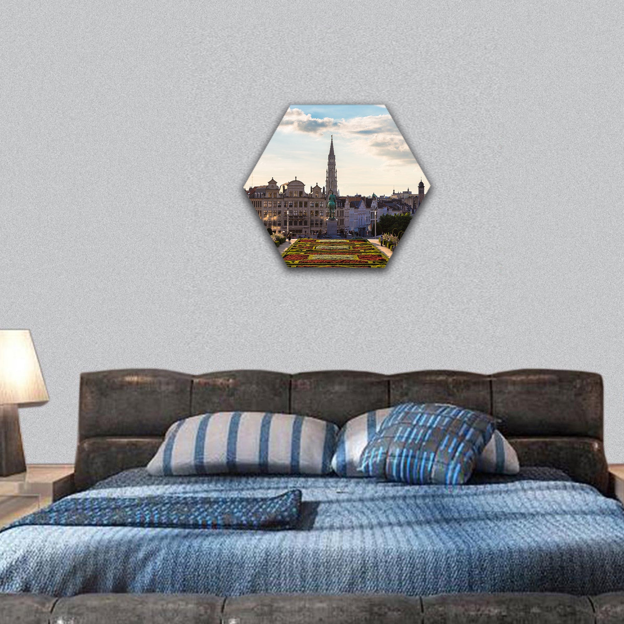 Cityscape of Brussels in summer day, Belgium hexagonal canvas wall art