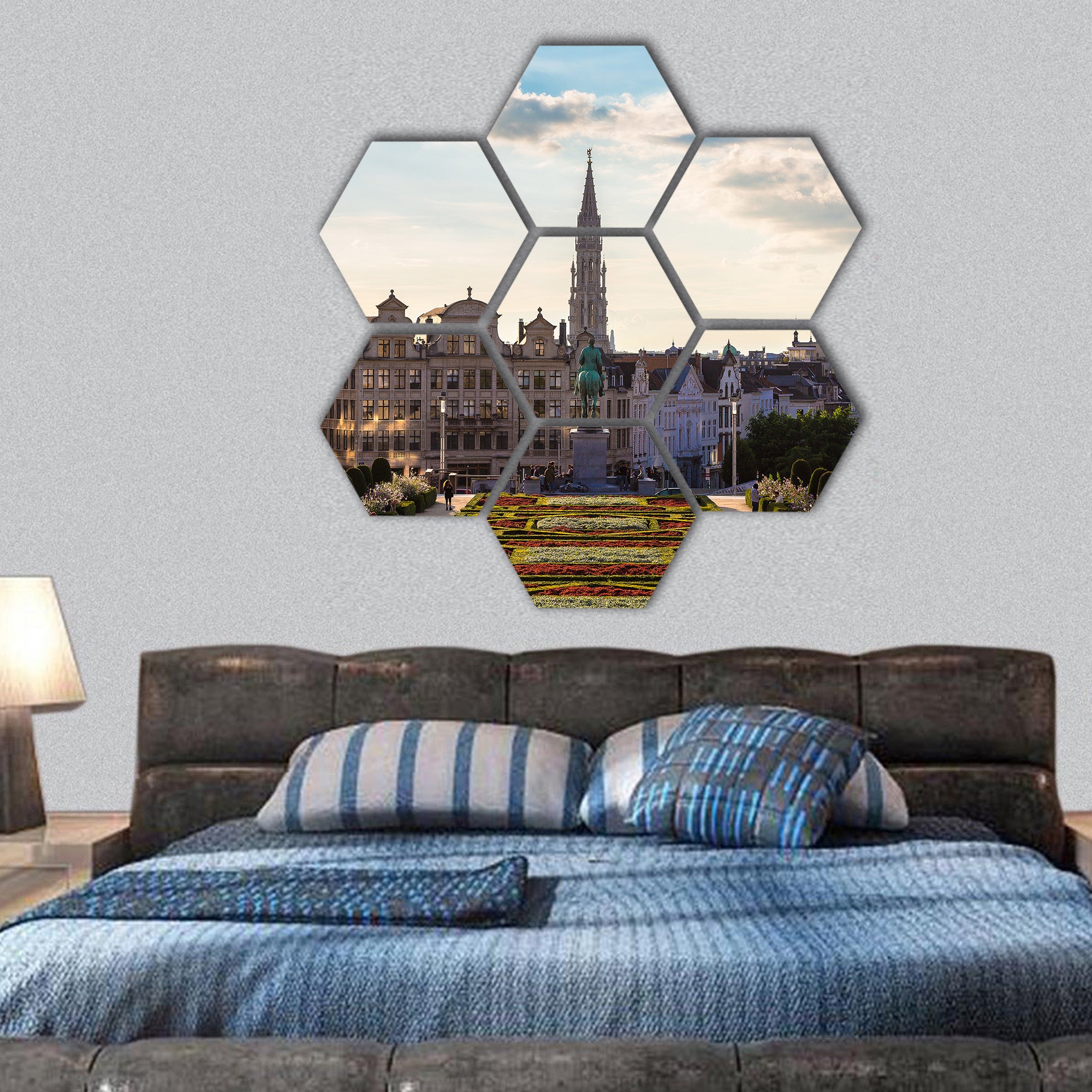 Cityscape of Brussels in summer day, Belgium hexagonal canvas wall art
