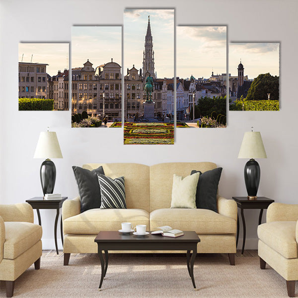 Cityscape of Brussels in a beautiful summer day Multi panel canvas wall art