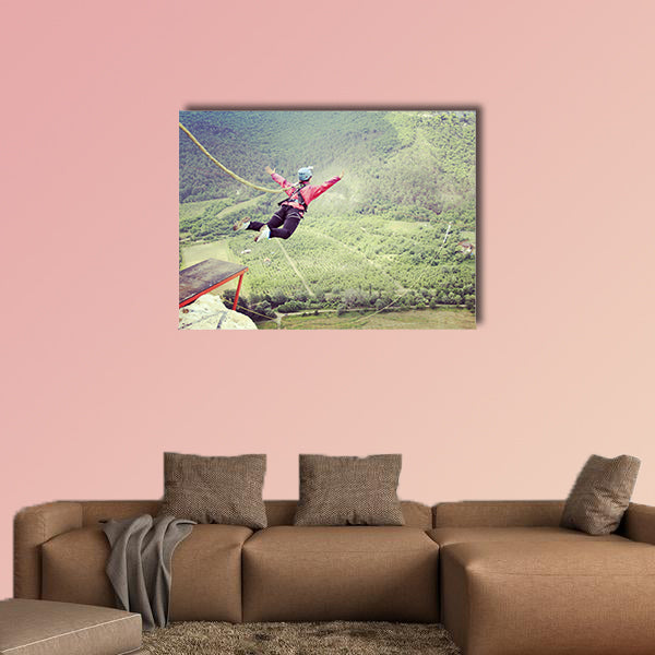 Jump off a cliff into a canyon with a rope Multi panel canvas wall art