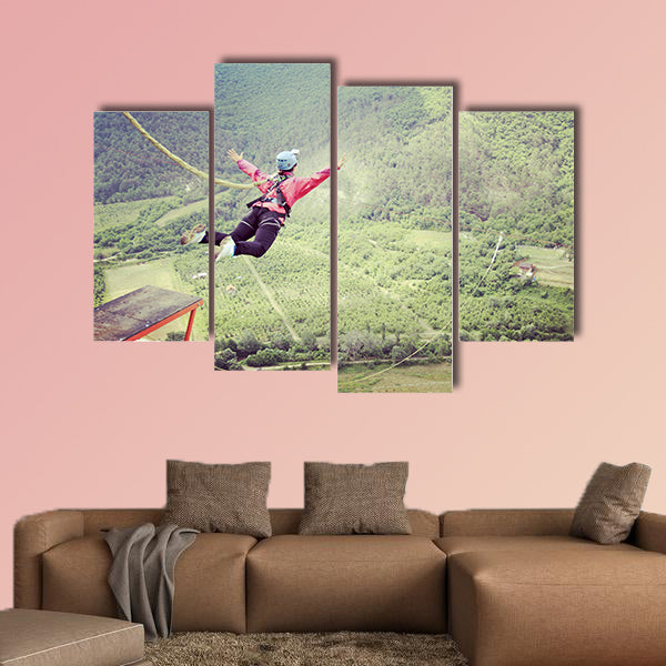 Jump off a cliff into a canyon with a rope Multi panel canvas wall art