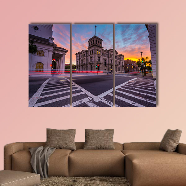Long exposure of traffic at sunset, in Charleston, South wall art