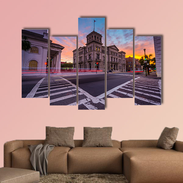 Long exposure of traffic at sunset, in Charleston, South wall art