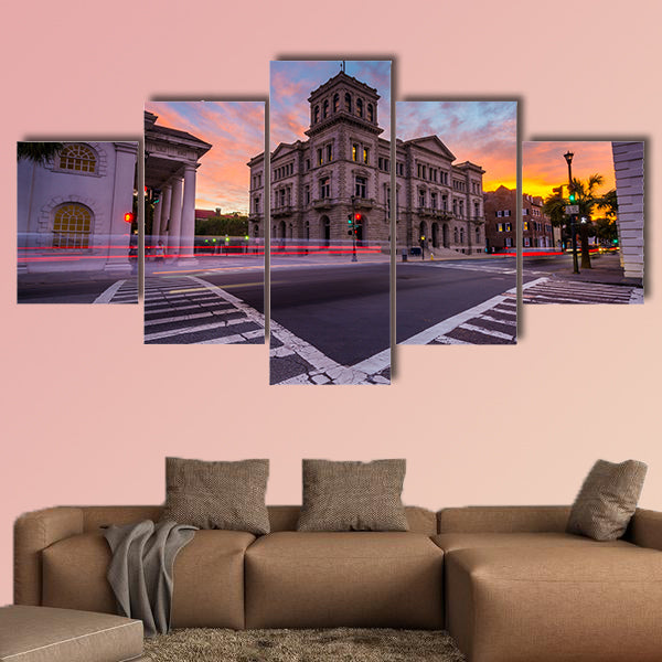 Long exposure of traffic at sunset, in Charleston, South wall art