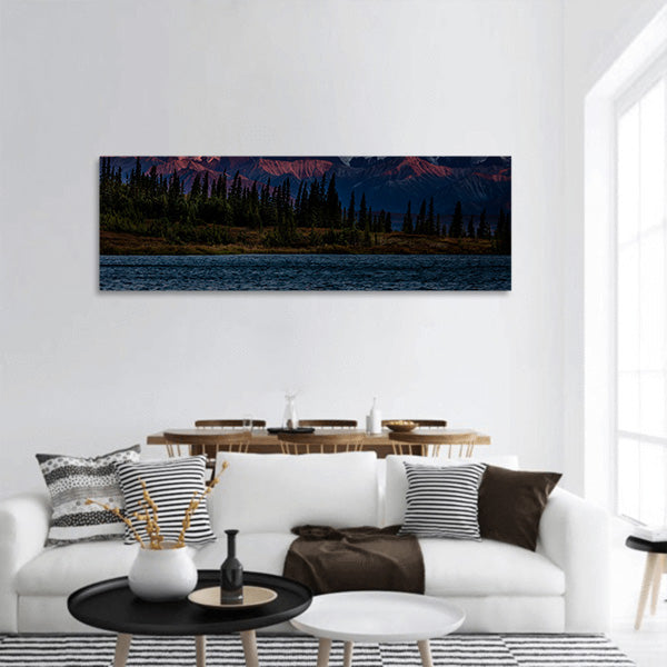 Sunset on Mount Denali  Alaska Mountain Range, Panoramic canvas Wall Art