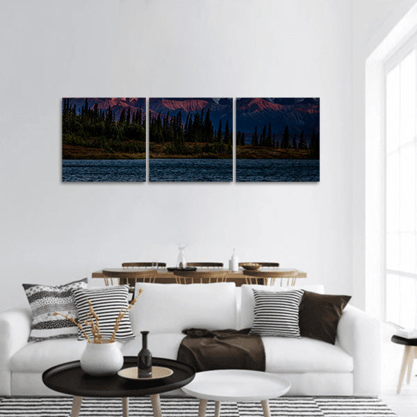 Sunset on Mount Denali  Alaska Mountain Range, Panoramic canvas Wall Art