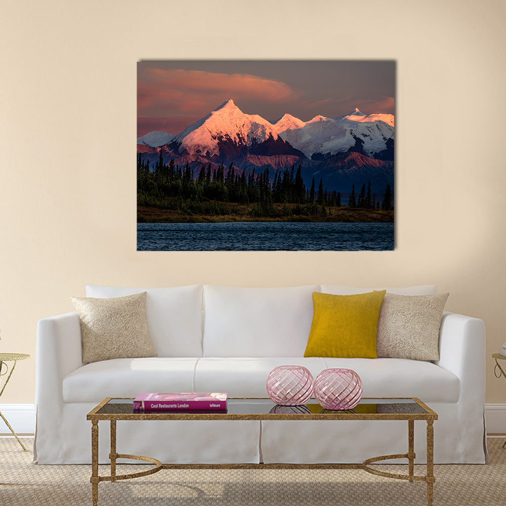 Sunset on Mount Denali previously known as Mount McKinley multi panel canvas wall art