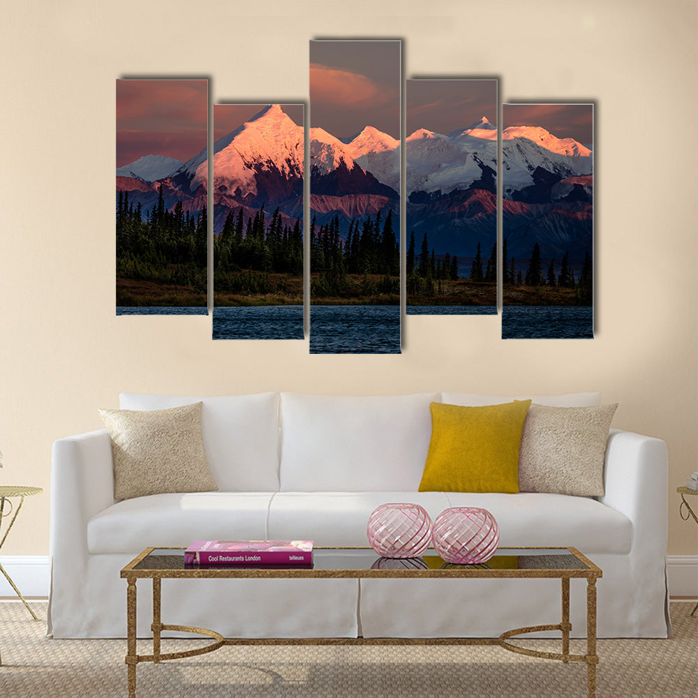 Sunset on Mount Denali previously known as Mount McKinley multi panel canvas wall art