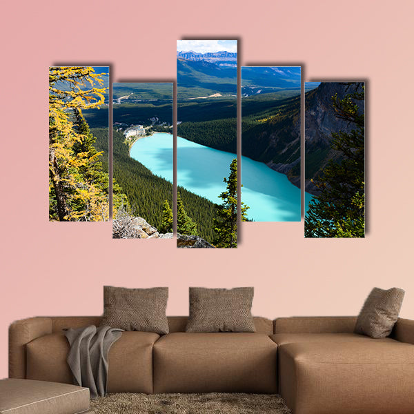 Lake Louise Overlooking from Big Beehive in Autumn, Canadian Rockies Multi panel canvas wall art