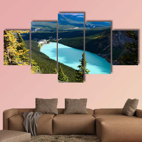Lake Louise Overlooking from Big Beehive in Autumn, Canadian Rockies Multi panel canvas wall art