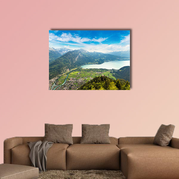 Panoramic view of Interlaken in a beautiful summer day, Switzerland multi panel canvas wall art