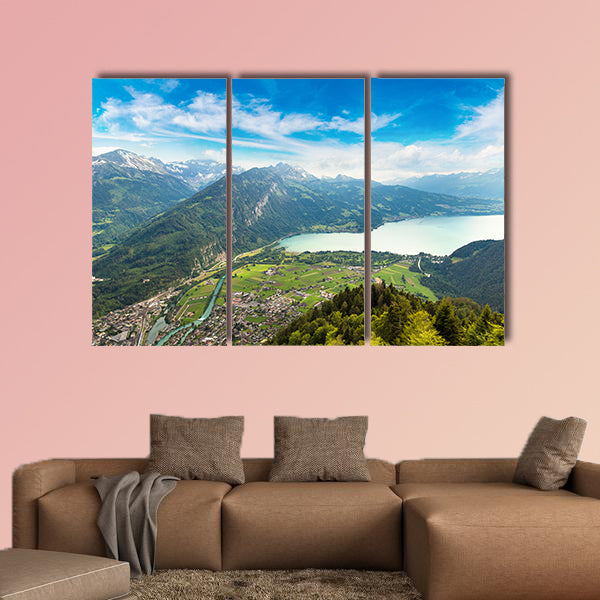 Panoramic view of Interlaken in a beautiful summer day, Switzerland multi panel canvas wall art