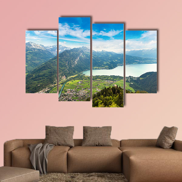 Panoramic view of Interlaken in a beautiful summer day, Switzerland multi panel canvas wall art
